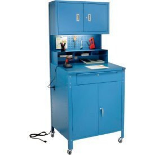 Global Equipment Mobile Cabinet Shop Desk w/ Upper Cabinet, 34-1/2"W x 30"D, Blue 249692CBL